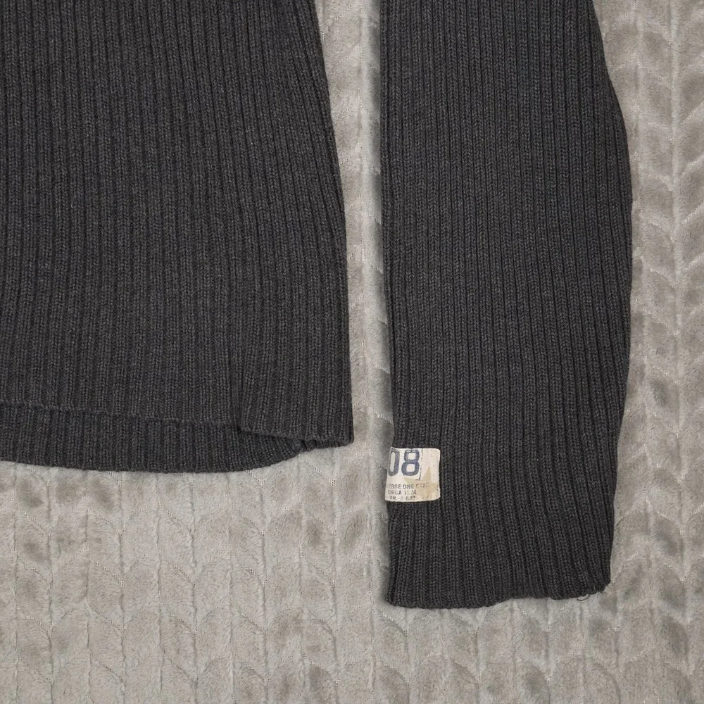 Converse One Star Sweater Mens M Grey Ribbed Quarter Zip Cotton Knit Pullover